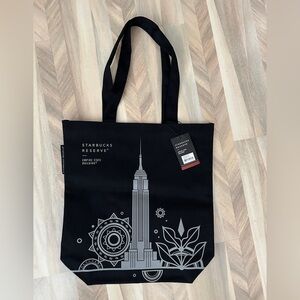 NWT Starbucks Reserve Empire State Building Black Canvas Tote Bag ~ Rare